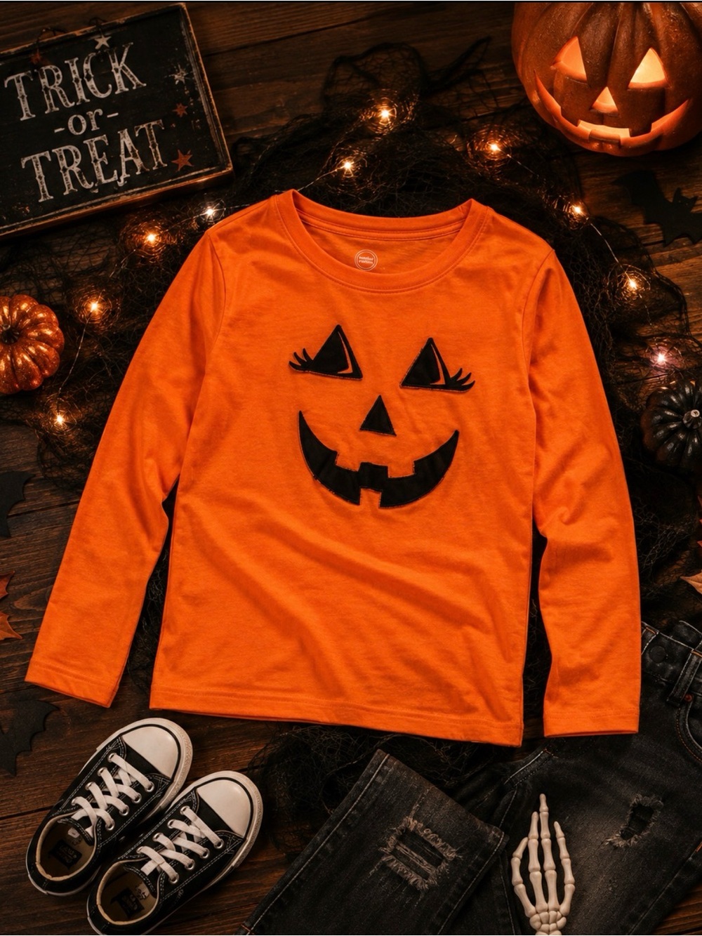Wonder Nation Orange Pumpkin Long Sleeve Tee